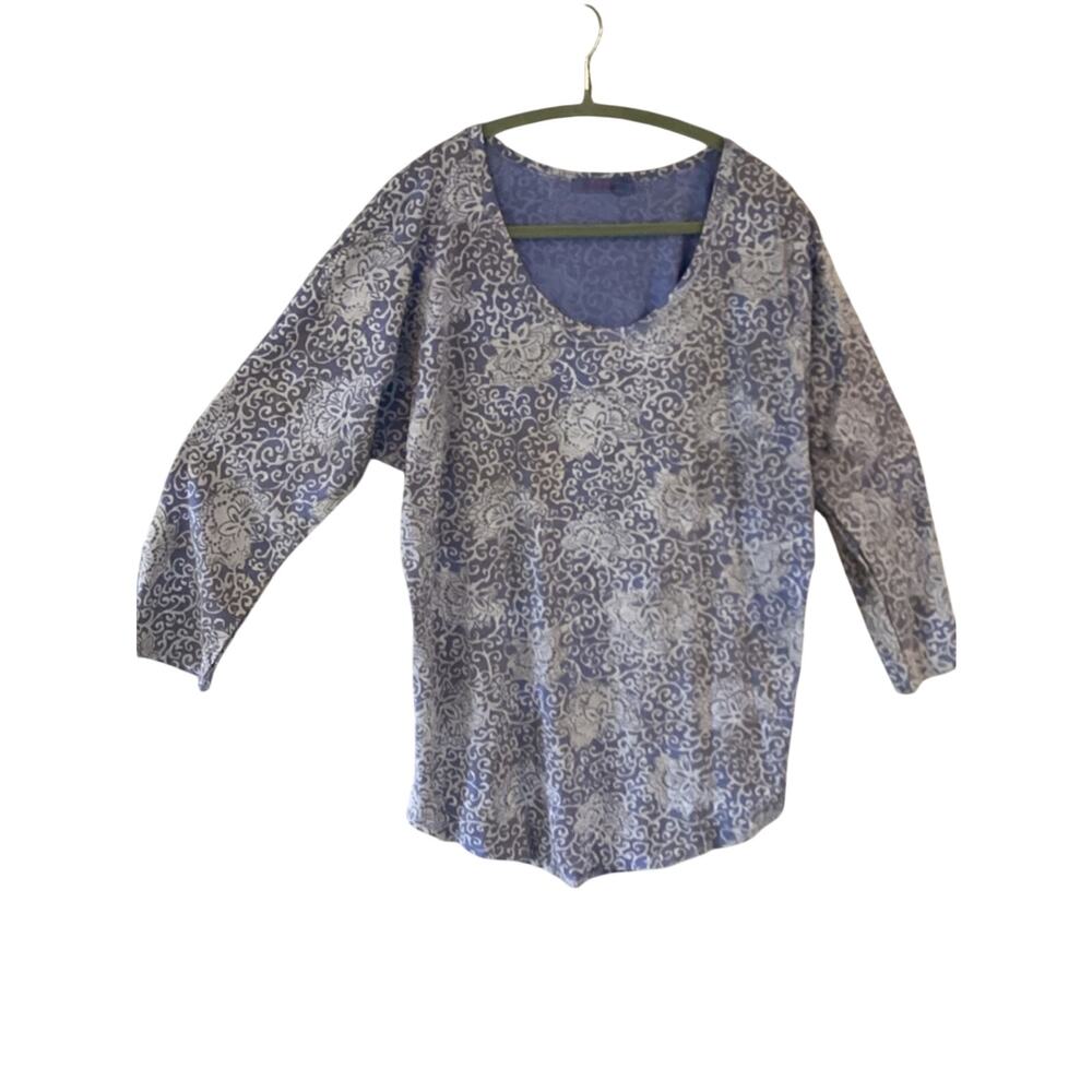 fresh produce Floral Swirl Scoop-Neck Stretchy Knit Tunic Size L, Periwinkle